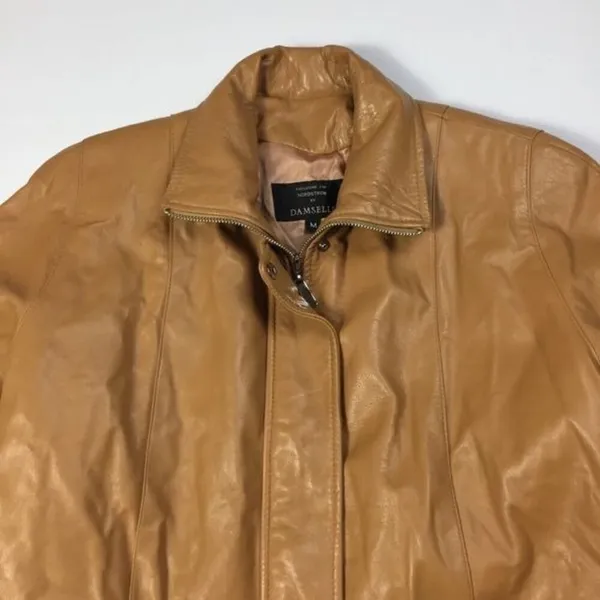 Damselle Nordstrom‎ Drawstring Waist Leather Jacket Tan Size M - Image 7