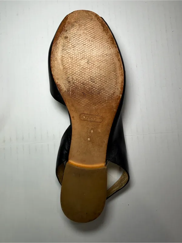 Coach Black Leather Slingback Flats with Floral Stud Accent - Image 6