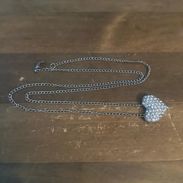 Silver tone paved rhinestone heart pendant necklace - Image 2