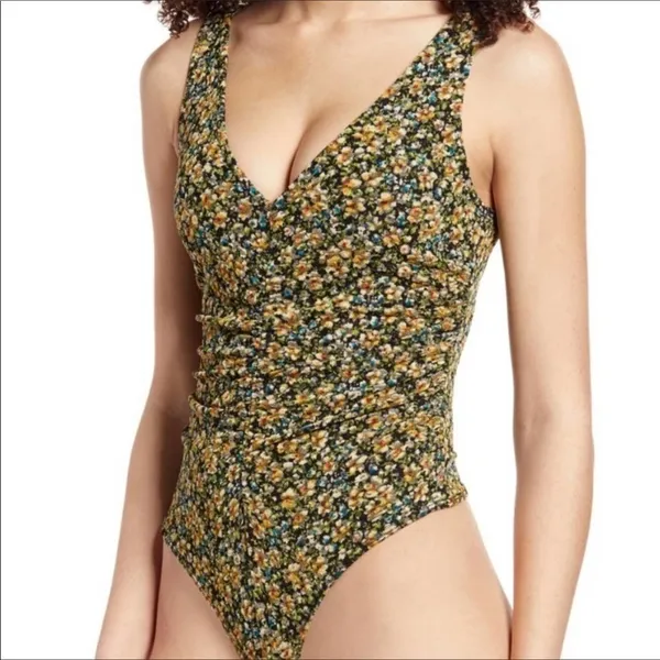 Leith Floral Ruched Sleeveless One-Piece Bodysuit Plus Size 1X 1 Nordstrom v6x - Image 5
