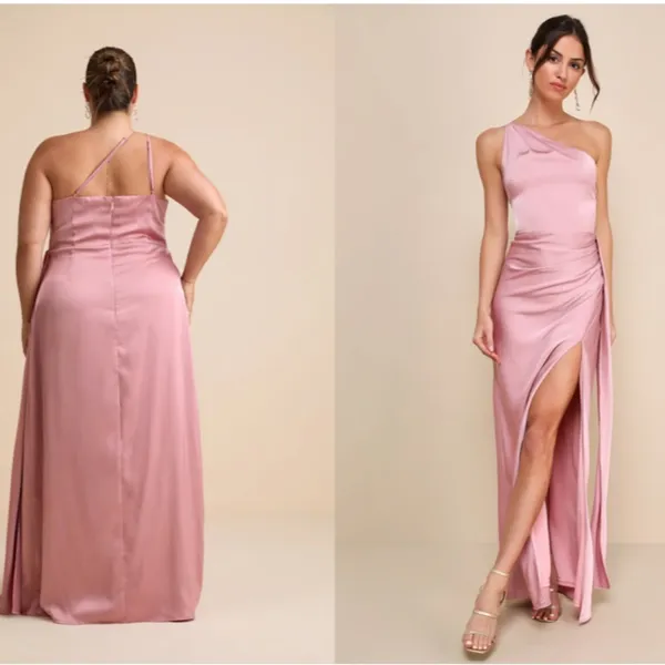 LULU's Sexy Prom Wedding Bridesmaid Elegant Satin One Shoulder Elegant Gown - Image 4