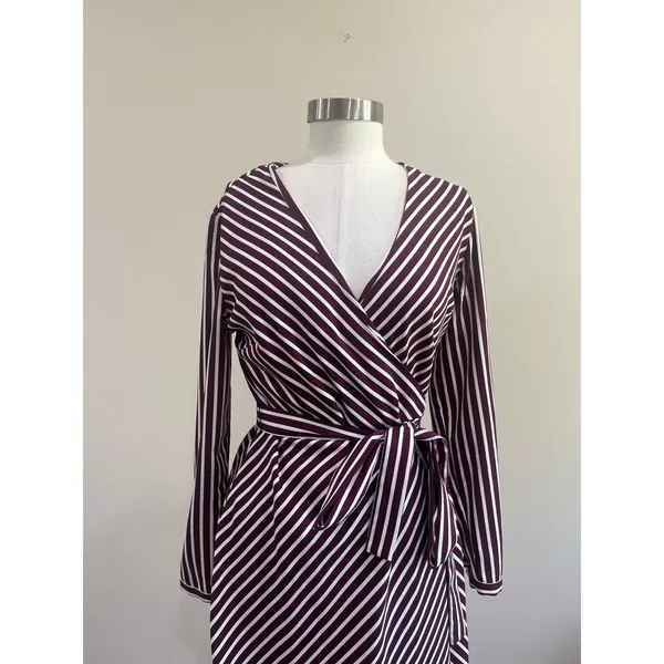 Banana Republic Brown Stripe Faux Wrap Career Office‎ Midi Dress Size 6 - Image 3
