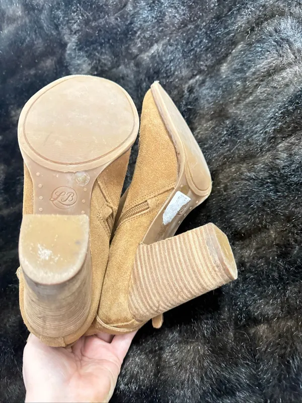 Lucky Brand Brown Suede Stacked Block Heel Bootie Size 9.5 - Image 4