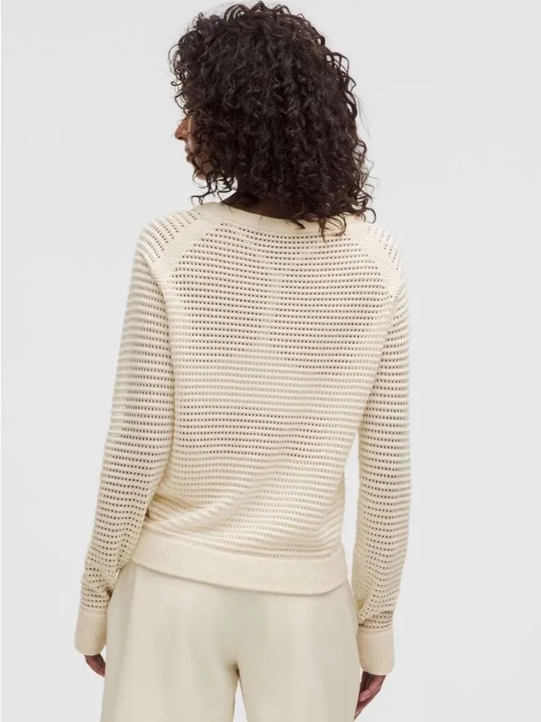 Lululemon Pointelle-Knit Cotton Sweater Light Ivory fits a small 4 or 6 W3HMIS - Image 2