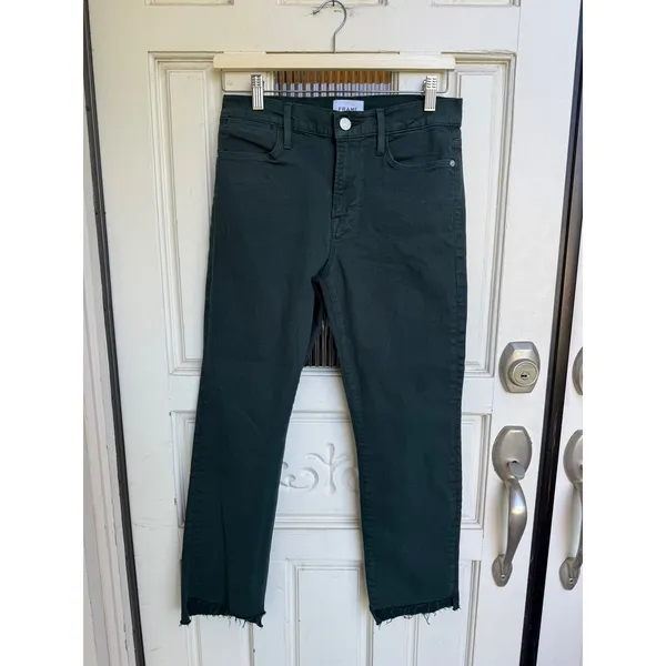 FRAME Le High Straight Jeans Pine Green Raw Hem LHSTRS403C Womens Size‎ 29 - Image 3