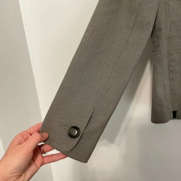 ANN TAYLOR Factory Tan / Brown Black Houndstooth Two Button Work Blazer Jacket 4 - Image 13