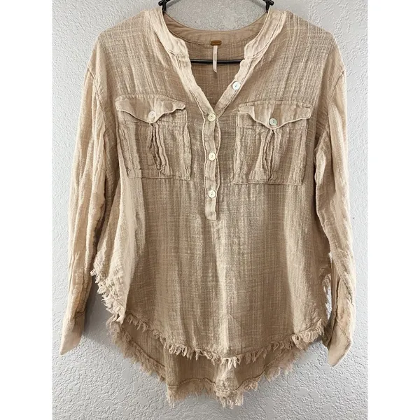 Free People Talk To Me Button Down Raw Hem Top - Image 8