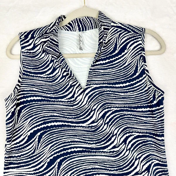 Lulu B Sleeveless Travel Dress Size Small V-Neck Upf 50+ Navy White Zebra Wave - Image 3