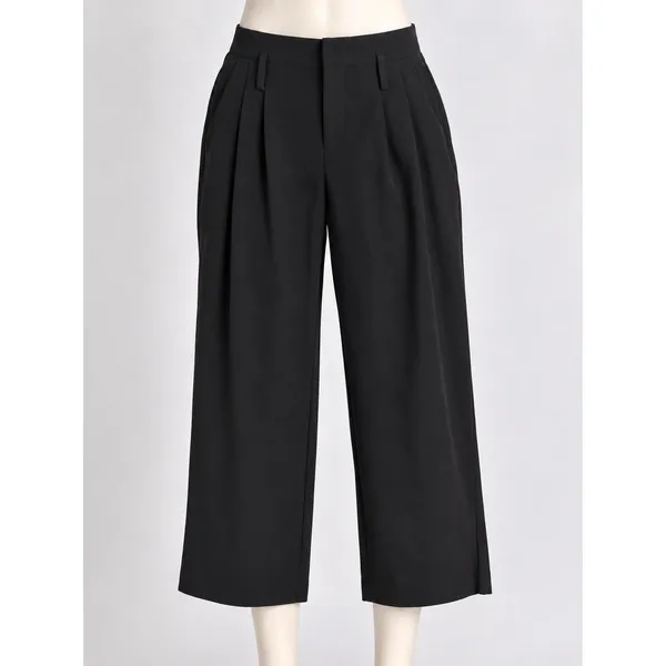 A New Day Black High-Rise Pleated Wide Leg Cropped Trousers Size 6 Stretch - Image 2