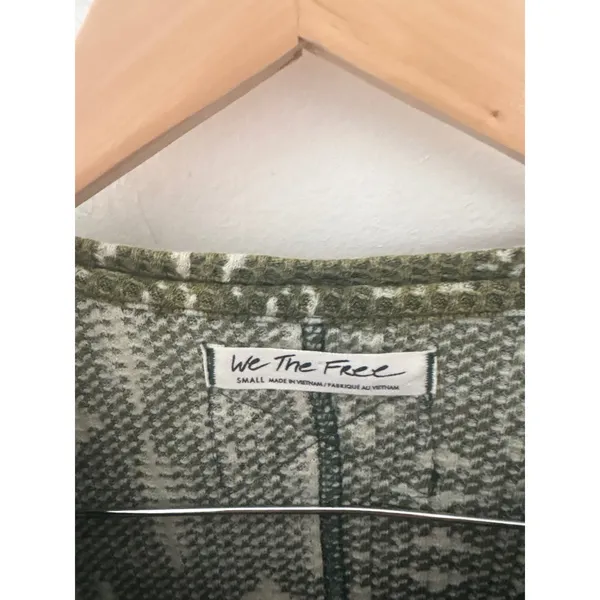 We The Free Free People Olive Green Fair Isle Waffle Knit Thermal Top‎ Small - Image 2