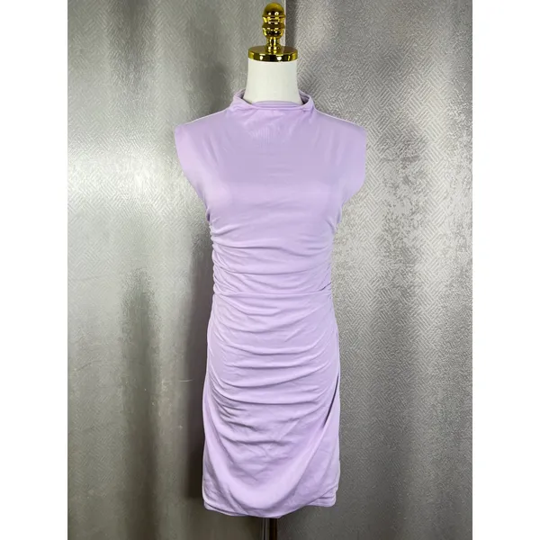 MESHKI Lilac Purple Ruched Mock Neck Sleeveless Bodycon Mini Dress Womens Size M - Image 5