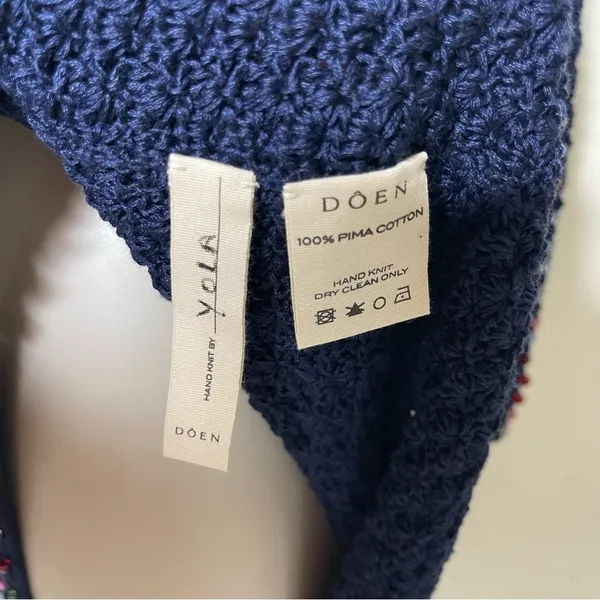 NWT DOEN Solandis Navy Beaded Crochet Long Sleeve Knit Mini Bodycon Dress sz M - Image 12