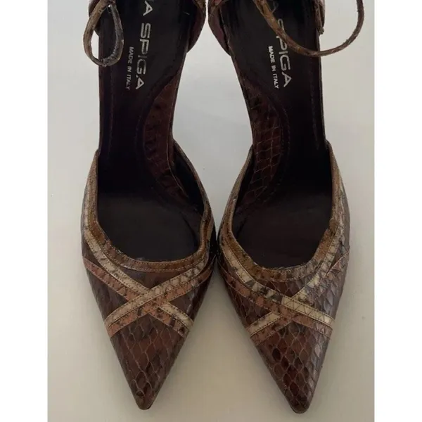 Vintage Via Spiga Snake Skin Leather Brown Multicolor Women’s Sz 8 Italy RARE - Image 4