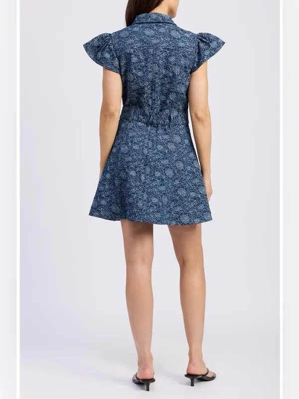 En Saison Eliana Floral Denim Cotton Mini Dress $150 Size Small - Image 4