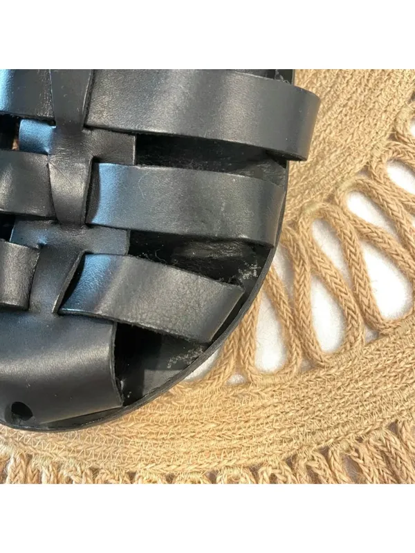 Ancient Greek Sandals Nestoras Sandals Black Leather Fisherman Size 40 - Image 3