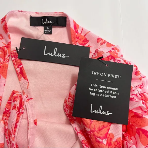NWT Lulus Hot Off The Mesh Pink Floral Ruched Bodycon Halter Mini Dress LARGE‎ - Image 9
