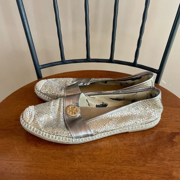 Tory Burch Seaside Glitter‎ Espadrille Flats in Gold Size 5.5 or 36 - Image 3