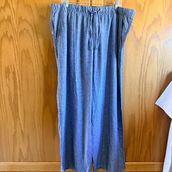 GAP Womens Large Tan White Striped Linen Blend Wide Leg Drawstring Pants - Image 3