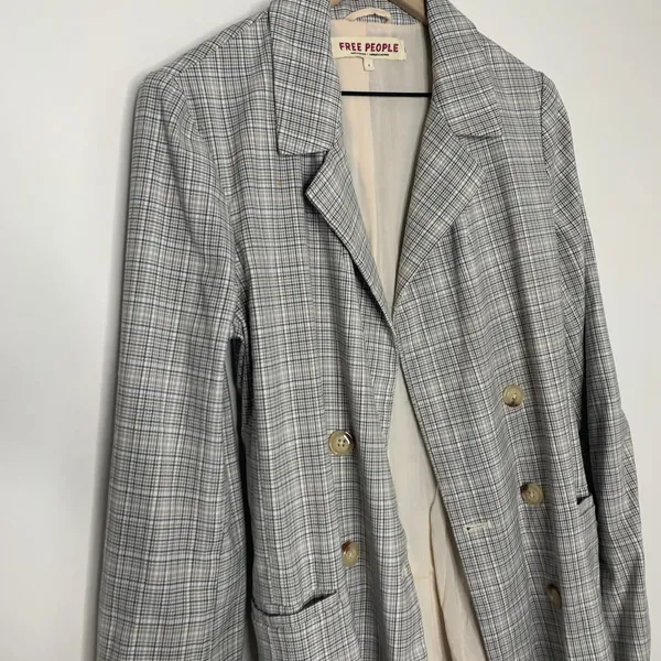 Free People Olivia Plaid Blazer Natural Plaid Combo Womens Small - Image 9