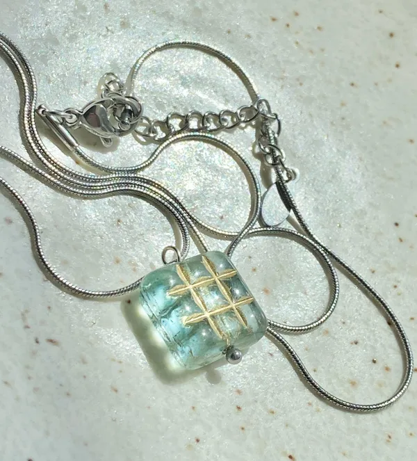 Handmade Czech glass translucent aqua bead stainless steel necklace ✨ - Image 4