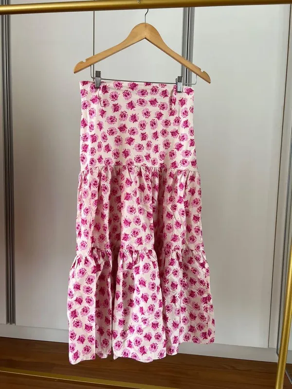 🌸 ZARA Floral Print Belted Tiered Midi Skirt | Size S 🎀 - Image 4