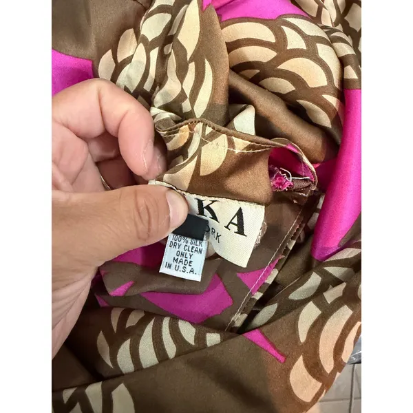 Anka 100% Silk Halter Dress Pink Brown Floral A Line Midi Size Medium Y2K Baddie - Image 6