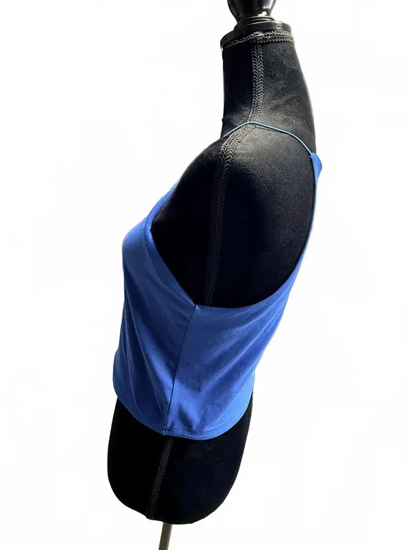 GAZE Blue Halter Neck Crop Top Ribbed Sleeveless Y2K Cami Summer Tank Size M - Image 3