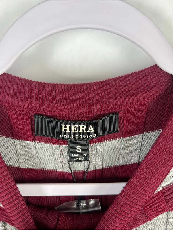 Hera‎ Collection Striped Ribbed Knit Top - Burgundy & Light Gray - Image 2