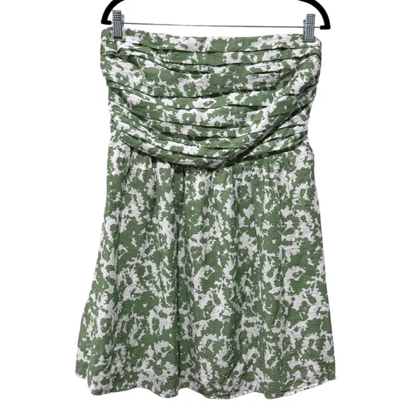 Abercrombie Fitch Emerson Mini Dress Women Sz L Green Floral Smocked Strapless - Image 2