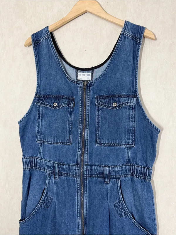 We The Free Women’s Cloud Nine Jumpsuit Denim Sleeveless Boho in Inky Indigo XL - Image 4