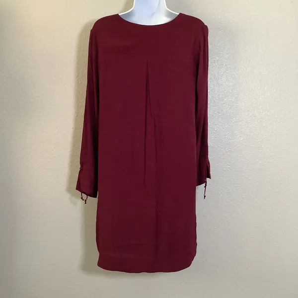 GxF Burgundy Red Bohemian Boho Chic Casual Western‎ Cowgirl Cutout Tunic Top L - Image 4