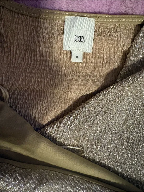 River Island Metallic Gold Wrap MIDI Dress with Tie - Image 2