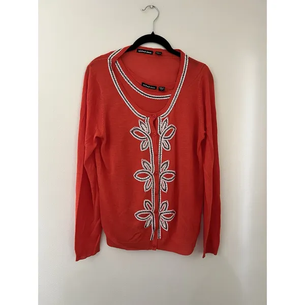Michael Simon Beaded Embroidered Two Piece Modal Cardigan And Tank Top Set Sz L - Image 6