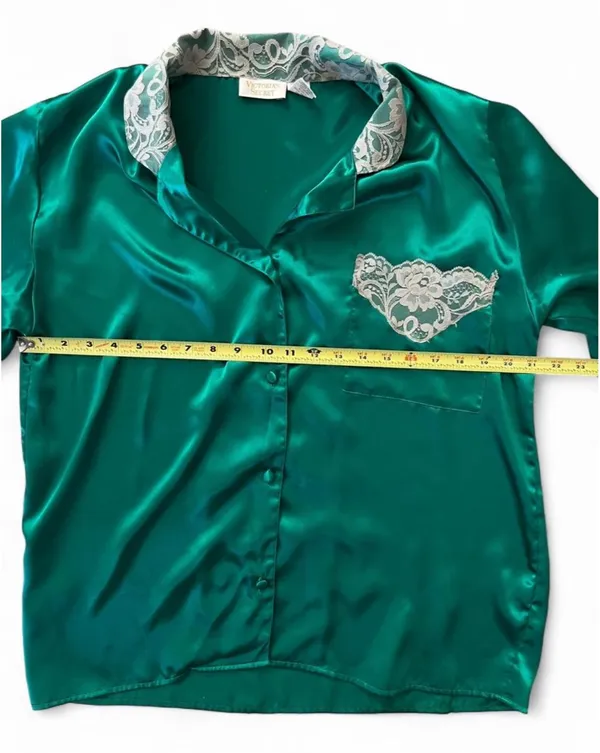 Victoria's Secret Gold Label Vintage Green Pajama Top - Image 5