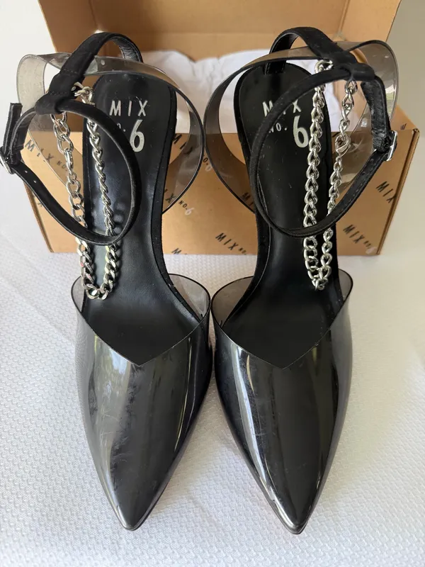 Mix No.6 Black Chain & Suede Ankle Strap Heels - Image 6
