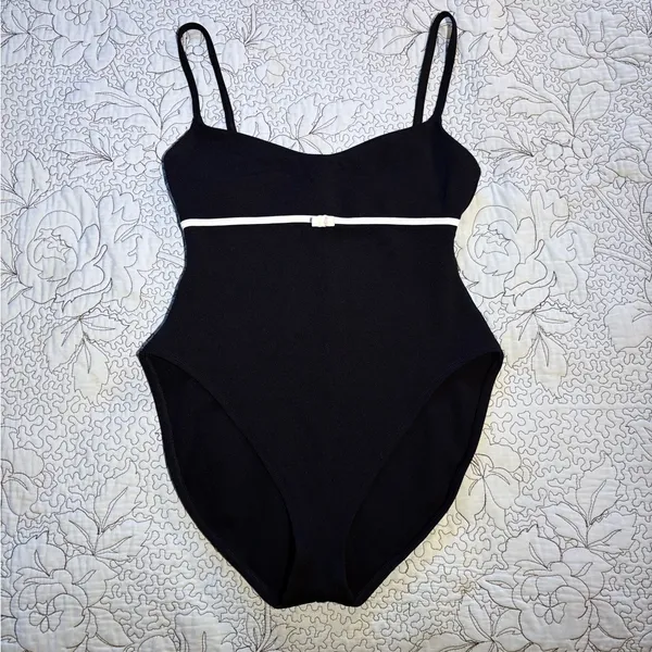 Vintage Oscar de la Renta Black White Bow One Piece Swimsuit Sz 14💛 - Image 2