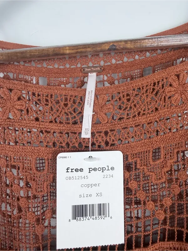 New Free People Emily Crochet copper brown Dress Size XS Boho - Image 6