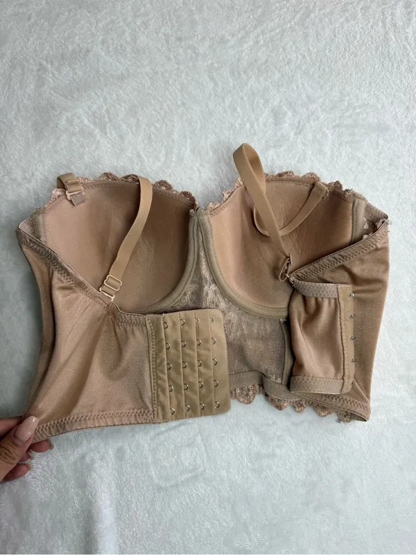 Windsor Embellished Lace Corset Bustier Crop Top Nude Blush Size S - Image 5