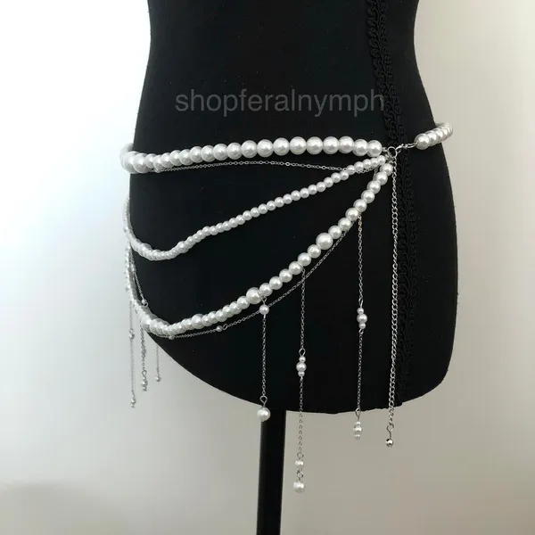 Y2K Coquette White Faux Pearl Layered Draped Chain Belt, 31.5 Inches, X7GA1139 - Image 4