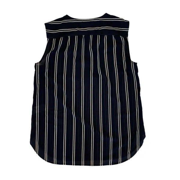 J Crew Blouse 8 Blue Sheer Sleeveless Striped Summer Career Preppy B5941 - Image 5