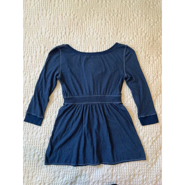 Abercrombie & Fitch Y2K Babydoll Top Henley 3/4 Sleeve Navy Size Large Vintage - Image 6