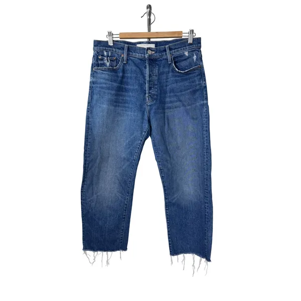 Mother The Ditcher Crop Jeans Blue Broken Record Distressed 1448-259 Size 29 - Image 4