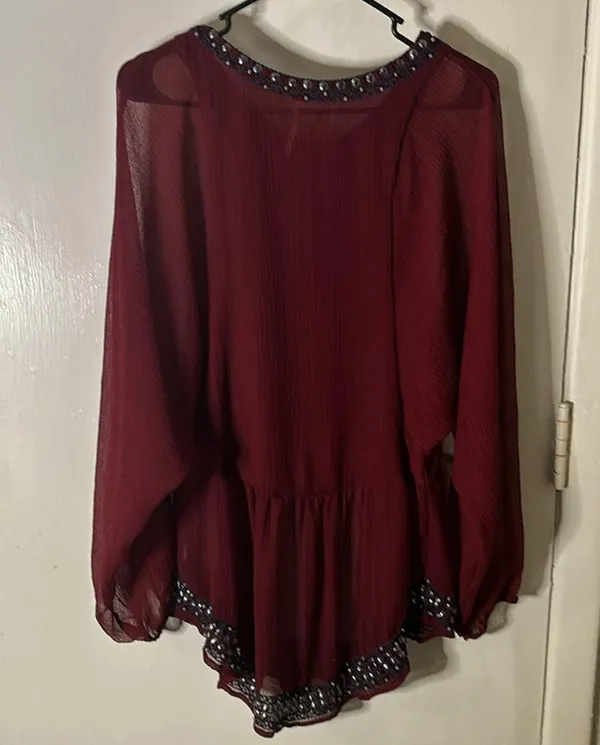 Free People Promesa Peasant Tunic Blouse Sheer Beaded Embroidered Boho M Indie - Image 3