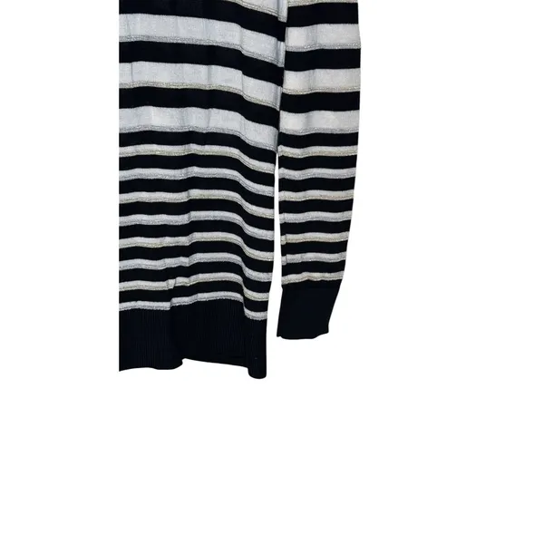 White House Black Market Women's Sweater‎ Snap Button Sparkle Striped Sz. Medium - Image 8