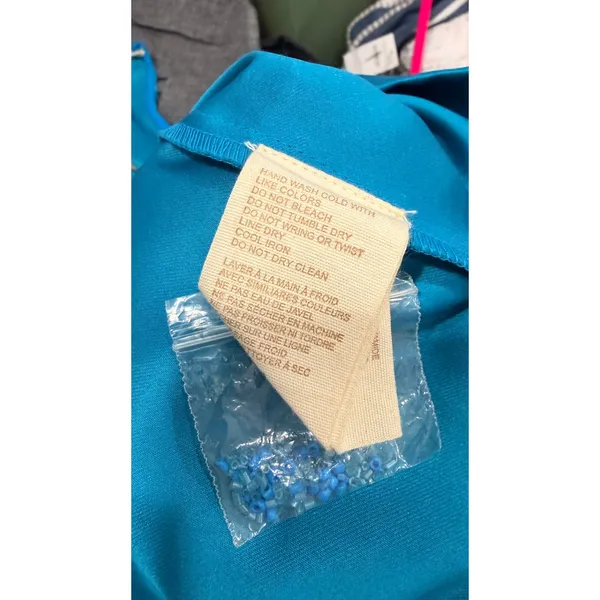 Let Me Be Women Dress XS Blue Beaded Halter Mini Sleeveless Shift Cocktail - Image 9