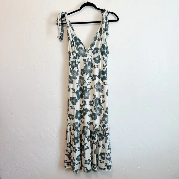 Abercrombie | Tie-Strap Floral Babydoll Midi Dress Green - Image 3