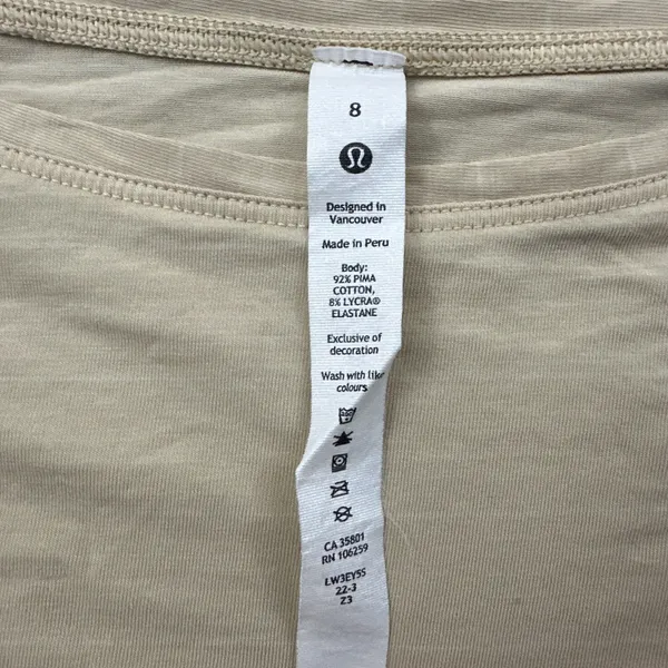 Lululemon Back In Action Short Sleeve Shirt Pale Linen Athleisure Women's 8 - Image 4