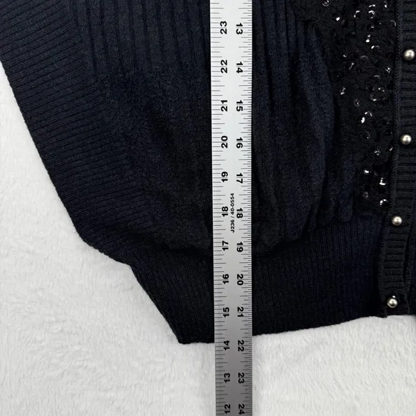 NWOT Free People‎ Womens L Sequined Cardigan Sweater Black Button Front Knit Top - Image 3