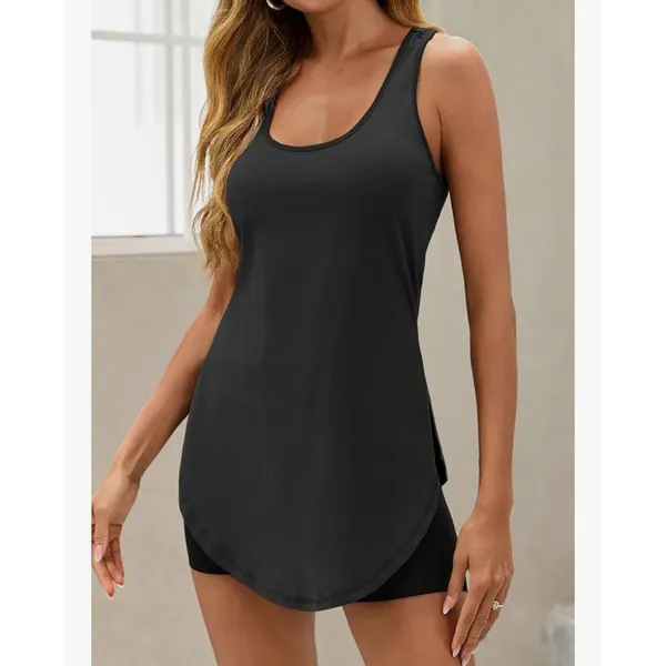 Womens‎ Black Racerback Tank Top Longline Side Slit Scoop Neck Tunic Size Small - Image 4