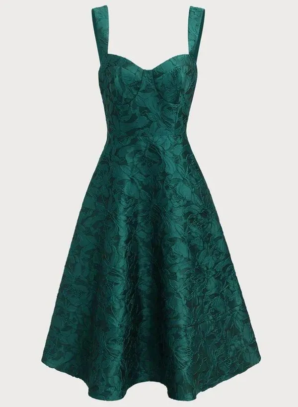 RIHOAS Green Sweetheart Neck Jacquard Midi Dress XS - Image 5